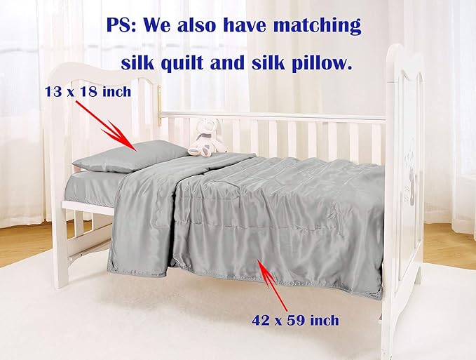 100% Mulberry Silk Crib Sheet for Baby Hair, Standard Crib Mattress Sheet for Boys & Girls, Soft Smooth Breathable Baby Crib Fitted Sheets 28x52, Light Grey