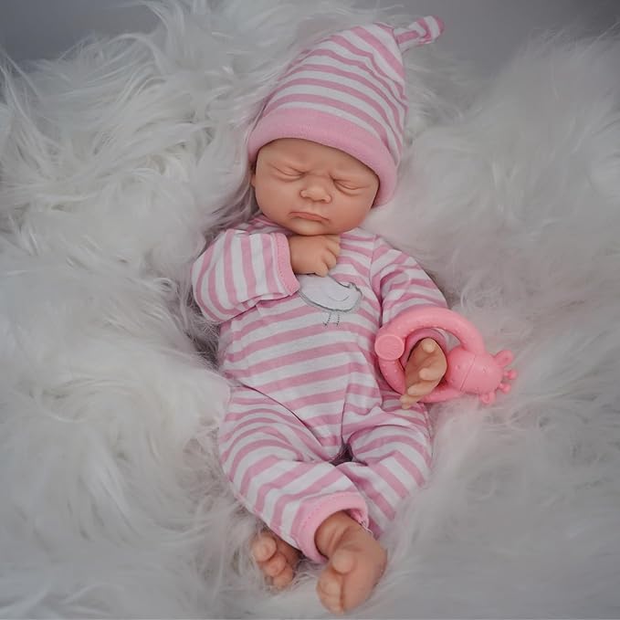 12" Silicone Full Body Reborn Baby Doll Lifelike Closed Eyes Sleeping Pretty Baby Girl Realistic Newborn Doll Real Life Baby The Look Real Babies Dolls