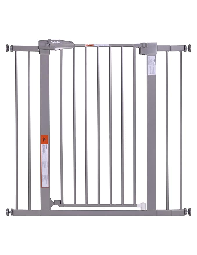 BABELIO 36-Inch Tall Baby Gate, 26-40" Wide Auto-Close Pet Gate, Easy Install and No-Drilling, Pressure Mounted with Wall Protectors and Extension Kits, Gray