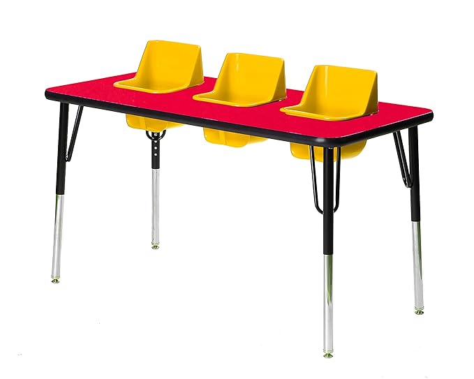 3-Seat Feeding Table (Red Top, Yellow Seats, Black T-Mold)