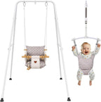 2 in 1 Baby Jumper & Swing, Baby Jumper for Indoor and Outdoor Use, Toddler Swing with Foldable Stand, Stable Bouncer Jumper（White）