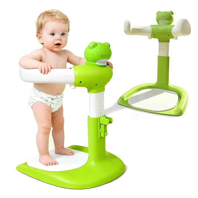 Baby Shower Stand Adjustable Toddler Shower Standing Support with Anti-Slip Base Infants Bath Support for 8-36 Months Portable Bath Helper (Frog)