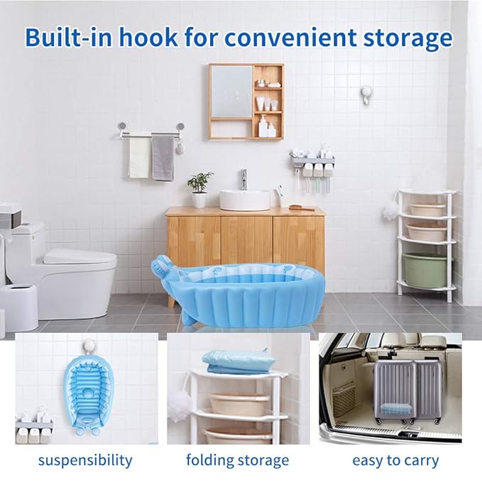 | Inflatable Tub,Newborn Bathtub Seat for Infant,Non-Slip Baby Pool for Sitting up,Foldable Toddler Tub Shower,Portable Travel Bath for Kids 0-6 Year