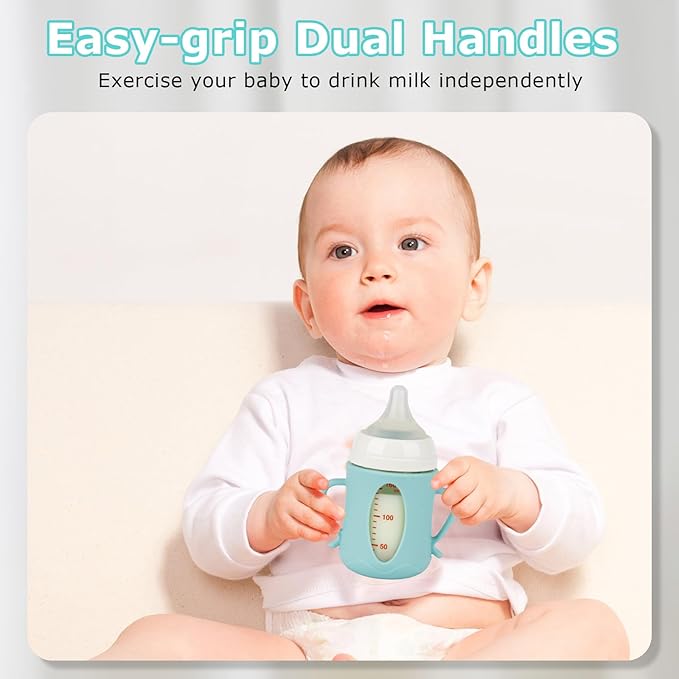 Silicone Sleeves for Pigeon Baby Bottles 5.4oz,Anti Breakage Glass Baby Bottle Holder with Handles 2 Pack