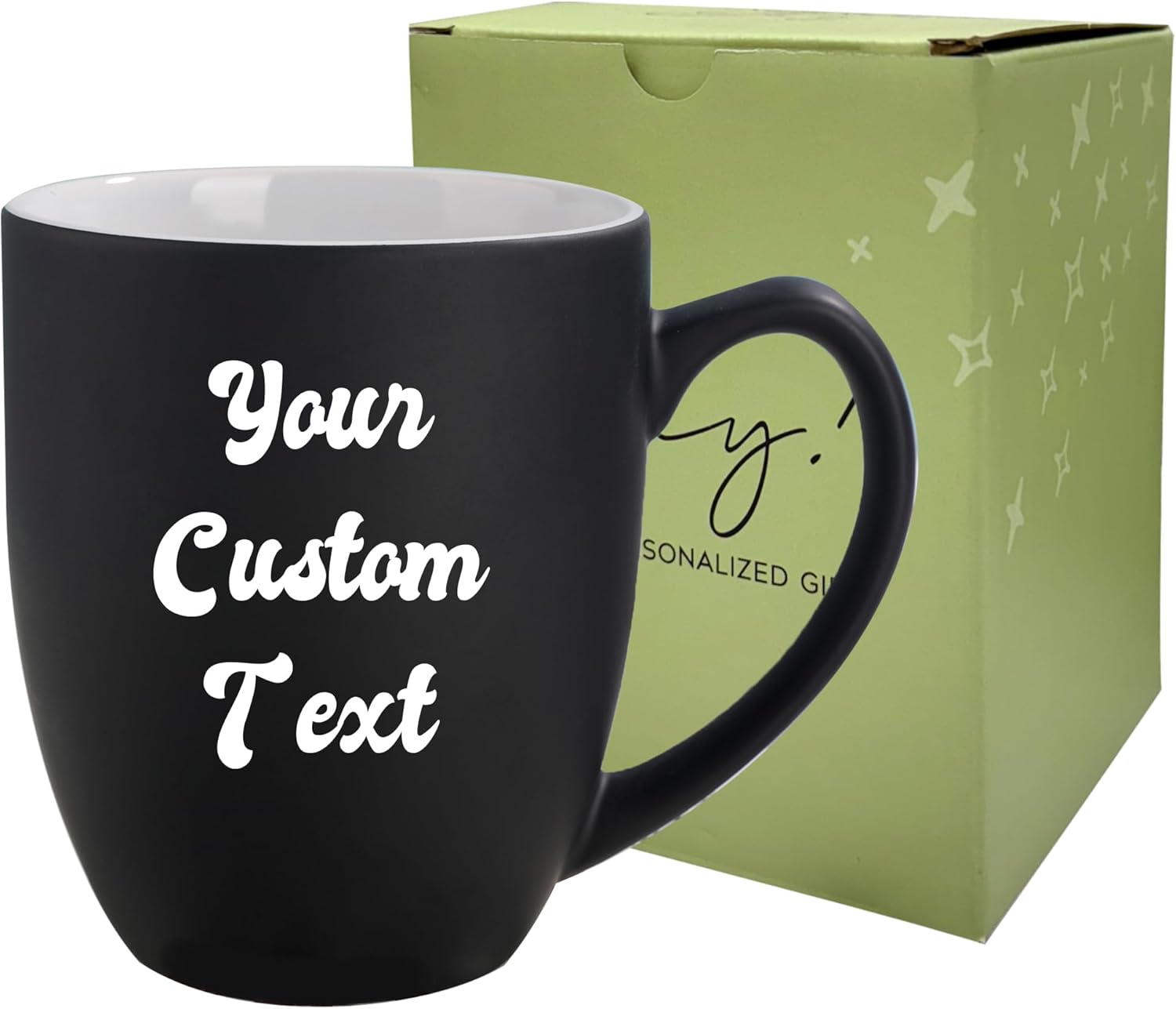Personalized Coffee Mug Engraved with your Custom Text - Customized Coffee Mugs, Hot Chocolate Mug, Tea Cup, Birthday Gifts, Retirement Gift (Engraved Custom Text, Matte Black)