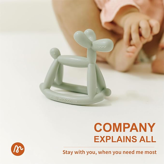 Teething Toy for Baby 3, 6, 12, 18 Months Infant, Jellydog Never Drop Food Grade Silicone Rocking Teether, Prevent Choking & Odorless, Less Dust and Hair Adhesion, Baby Gift, Mist Pink