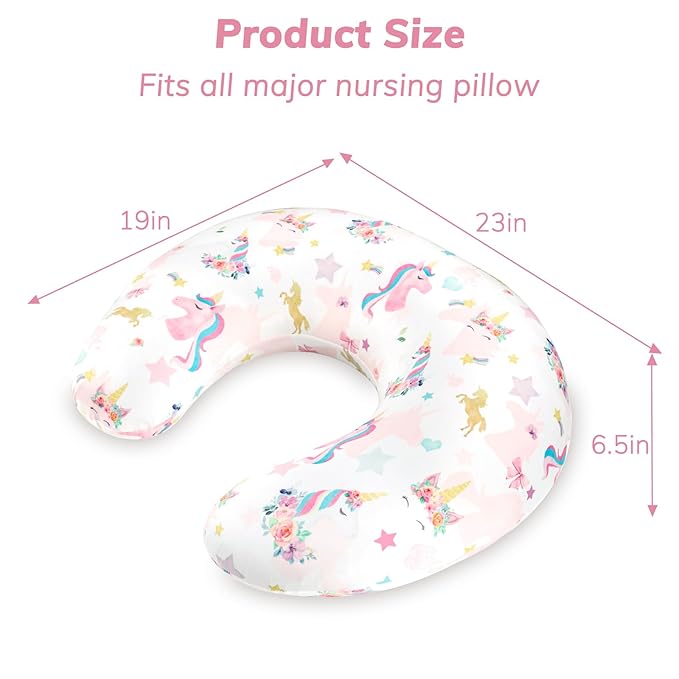 Pea Pod Nursing Pillow Cover Soft & Stretchy Removable Slipcover for Breastfeeding Pillows, Comfortable Nursing Pillow Case for Newborn, Snug Fit, Washable Feeding Pillow Slipcovers in Cute Unicorn