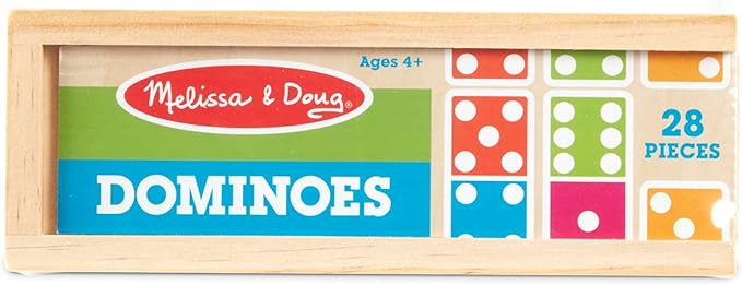 Melissa & Doug Dominoes Tabletop Game with 28 Colorful Tiles in Wooden Storage Box