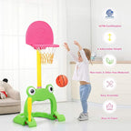 Costzon Toddler Basketball Hoop, 3-in-1 Sports Set for Basketball, Baseball & Football, 6 Height Adjustable Basketball Toy Activity Center for Indoor & Outdoor, Best Gift for Kids (Cute Frog)