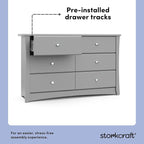 Storkcraft Crescent 6 Drawer Double Dresser (Pebble Gray) – GREENGUARD Gold Certified, Nursery Dresser for Kids Bedroom