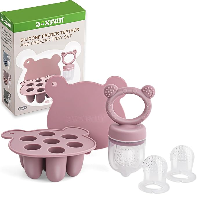 Silicone Baby Fruit Food Feeder & Mini Freezer Nibble Tray, Breastmilk Popsicle Molds for Baby Teething Relief, BPA Free Silicone Teething Toys Feeder for Safe Infant Self Feeding, Extra Food Pouches