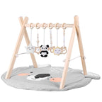 Baby Play Gym with Mat – Wooden Montessori Gym for Newborns 0-12M,Natural Pine Wood with 6 Sensory Toys,Foldable & Portable (Koala)