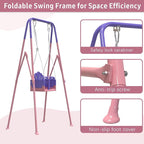 Foldable Toddler Swing Set, Indoor & Outdoor Baby Swing Set for Backyard, Safe and Durable Design, Grow with Your Child (Pink)