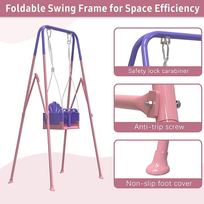 Foldable Toddler Swing Set, Indoor & Outdoor Baby Swing Set for Backyard, Safe and Durable Design, Grow with Your Child (Pink)