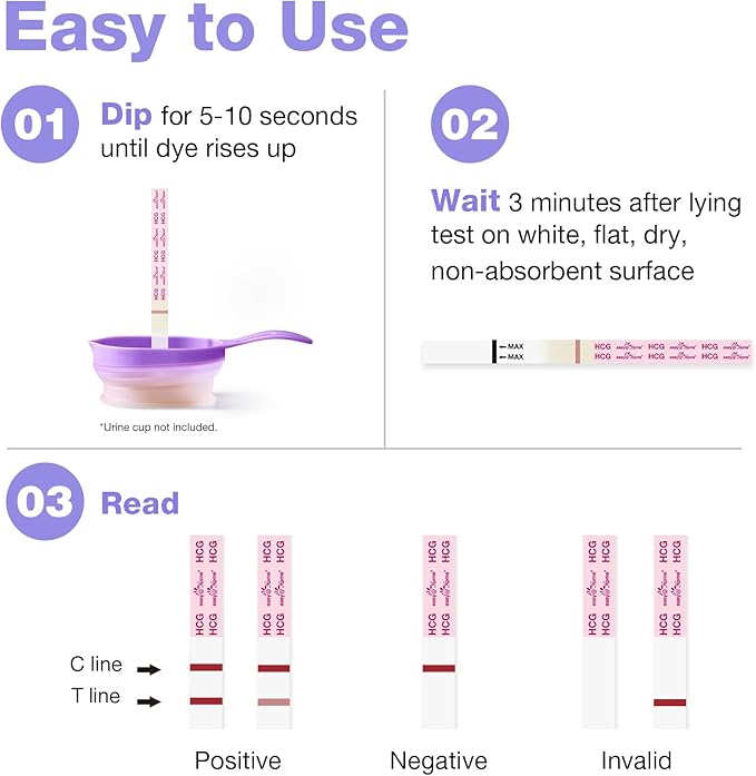 Easy@Home Pregnancy Test Strips Kit: 100 Pack hCG Test Strips - Early Detection Home Bulk Pregnancy Strips | EZW1-S:100