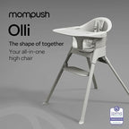Mompush Olli 7-in-1 Convertible High Chair for Babies and Toddlers – Adjustable Height & Footrest, Dishwasher-Safe Tray, Compact Foldable Design for Easy Storage & Travel, Lightweight Yet Durable