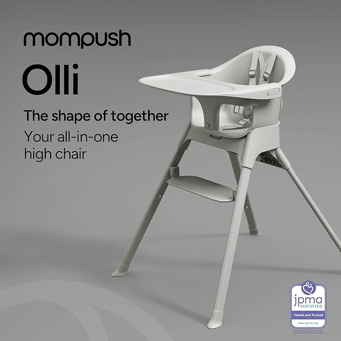 Mompush Olli 7-in-1 Convertible High Chair for Babies and Toddlers – Adjustable Height & Footrest, Dishwasher-Safe Tray, Compact Foldable Design for Easy Storage & Travel, Lightweight Yet Durable