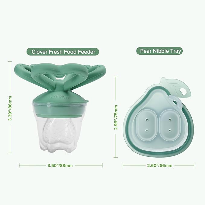 Haakaa Clover Baby Fruit Feeder Teether & Mini Freezer Nibble Tray – BPA-Free Silicone Breastmilk Popsicle Mold for Baby Teething Relief & Self-Feeding, 4M+ (Pea Green)