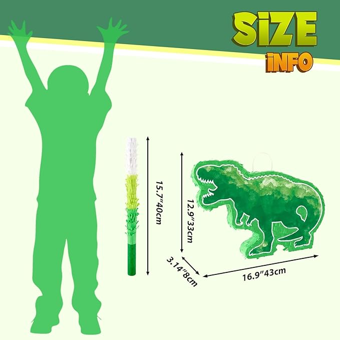 WERNNSAI Dinosaur Piñata - Watercolor Green Dinosaur Piñata Birthday Piñata with Stick and Blindfold for Kids Birthday Party Game Classroom Activities Dinosaur Themed Party Decor(16.9’’ x 12.9’’)