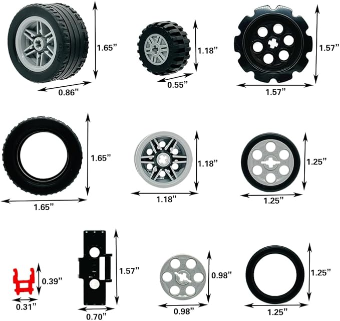 Technical Parts Car Gears Wheels Treads Chain Links Building Blocks Accessories Pieces kit Construction Toys for Kids 6yrs+ Compatible with Major Brands