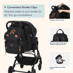 BabbleRoo Extra Large Diaper Bag Backpack, Expandable Baby Bag with Up to 50% More Capacity - Travel Essentials Baby Bag Tote with Changing Pad, Stroller Straps & Pacifier Case - Unisex, Black