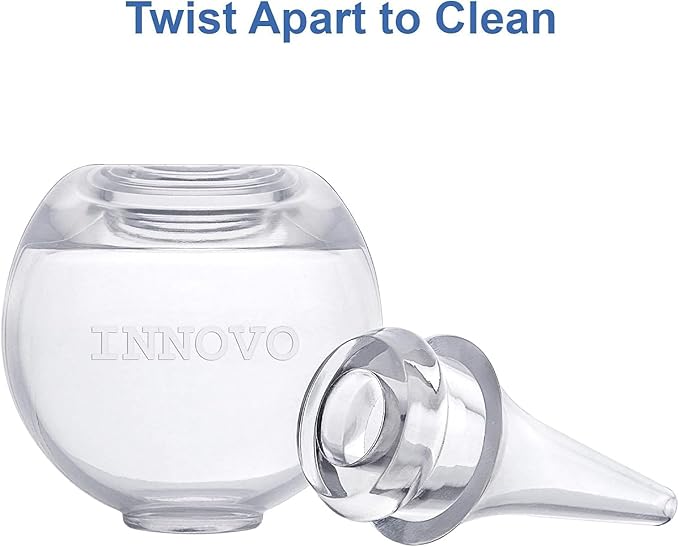 Innovo FSA/HSA Eligible Hospital Grade Silicone Twister Bulb Baby Ear Syringe and Nasal Aspirator, Sucks Snot and Mucus, Cleanable and Reusable, Clear