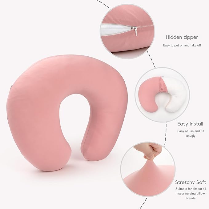 FUNUPUP Rayon Made from Bamboo Nursing Pillow Cover Compatible with Boppy Nursing Pillow, Stretchy Baby Nursing Covers for Breastfeeding Pillows for Boys Girls, Pink