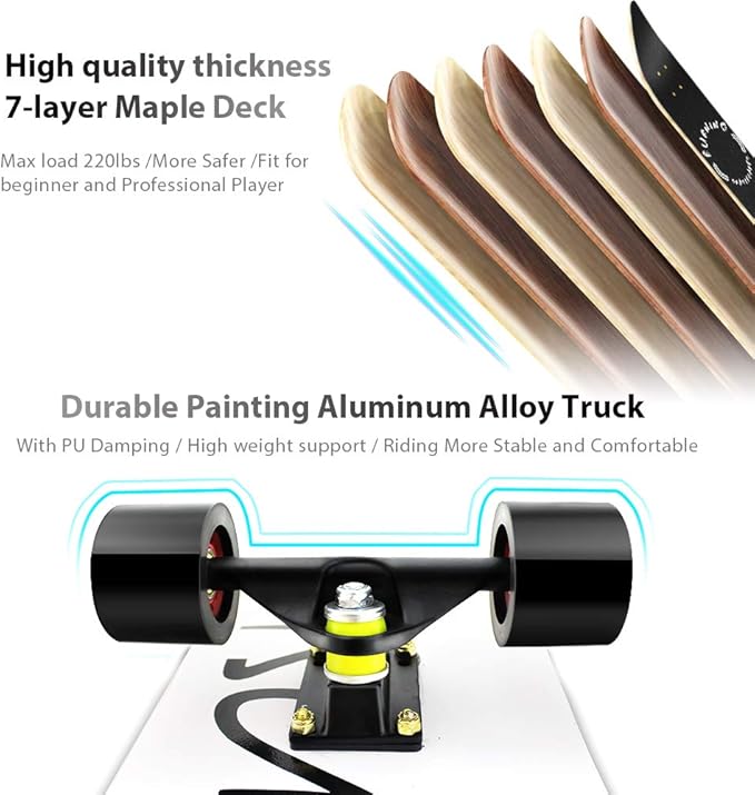 Easy_Way Complete Skateboards- Standard Skateboards for Beginners Kids Boys Girls Teenager- 31''x 8''Canadian Maple Cruiser Pro Skate Board, Skateboards