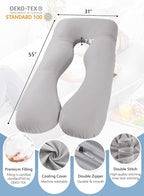 Meiz Pregnancy Pillow, Cooling Silky Pregnancy Pillows for Sleeping, Maternity Body Pillow for Pregnant Woman with Cooling Silk Jersey Cover, Light Grey