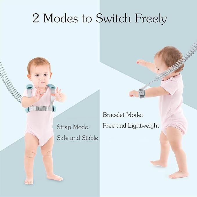 Toddler Harness Leash, 2-in-1 Anti Lost Leash with Safety Lock & Adjustable Wrist Link, 6.6ft Rein for Kids 1-3 Years, Baby Security Harness for Crowded Places, Travel, Shopping (Blue)