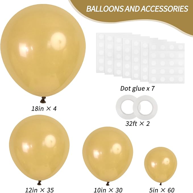 RUBFAC 129pcs Light Brown Balloons Different Sizes 18 12 10 5 Inch Latex Tan Balloon Kit for Birthday Party Baby Shower Wedding Anniversary Decoration