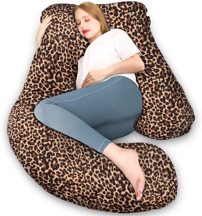 Chilling Home Pregnancy Pillow, U Shaped Pregnancy Pillows for Sleeping Full Body Pillow Maternity Pillow for Pregnant Women 58 inch, Pregnant Women Must Have with Removable Cover, Leopard Print