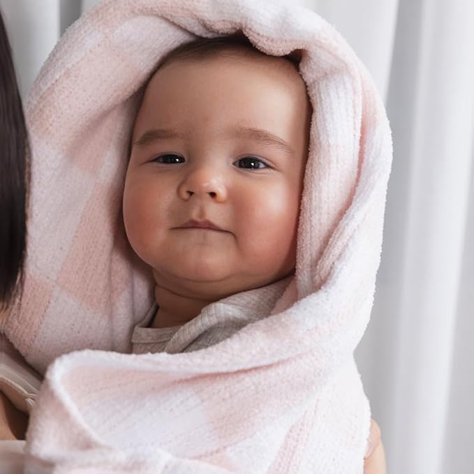 Living Textiles Chenille Knitted Blanket - Pink Check