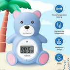 HubiBaby Baby Bath Thermometer & Digital Room Temperature, 2in1 Kids Bathroom Safety Products with Temperature Warning, Floating Teddy Bear (Blue)