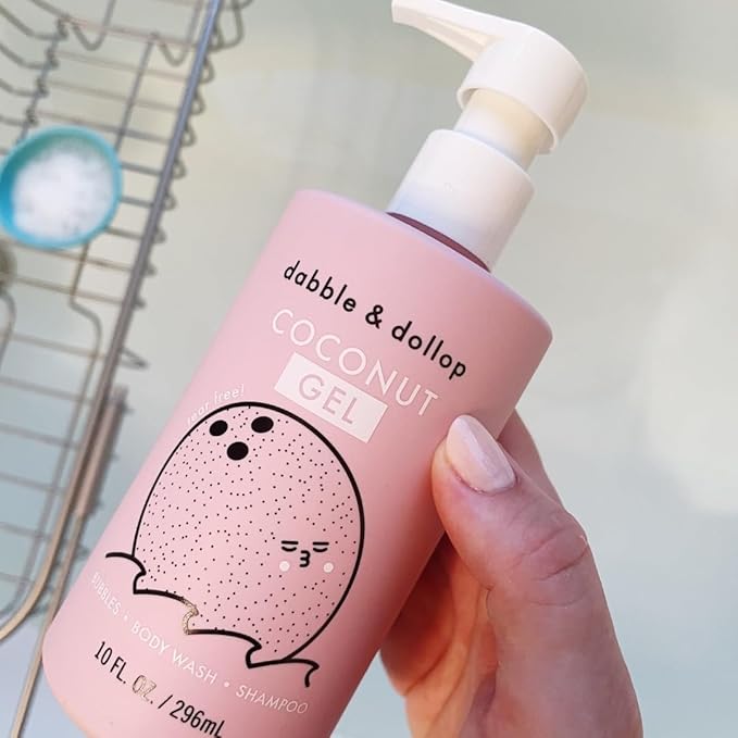 Dabble & Dollop Coconut Body Wash & Shampoo – 3-in-1 Natural Bubble Bath for Kids, Made in USA, No Parabens or Sulfates, Vegan, Gluten-Free, Tear-Free (10oz, Pack of 2)