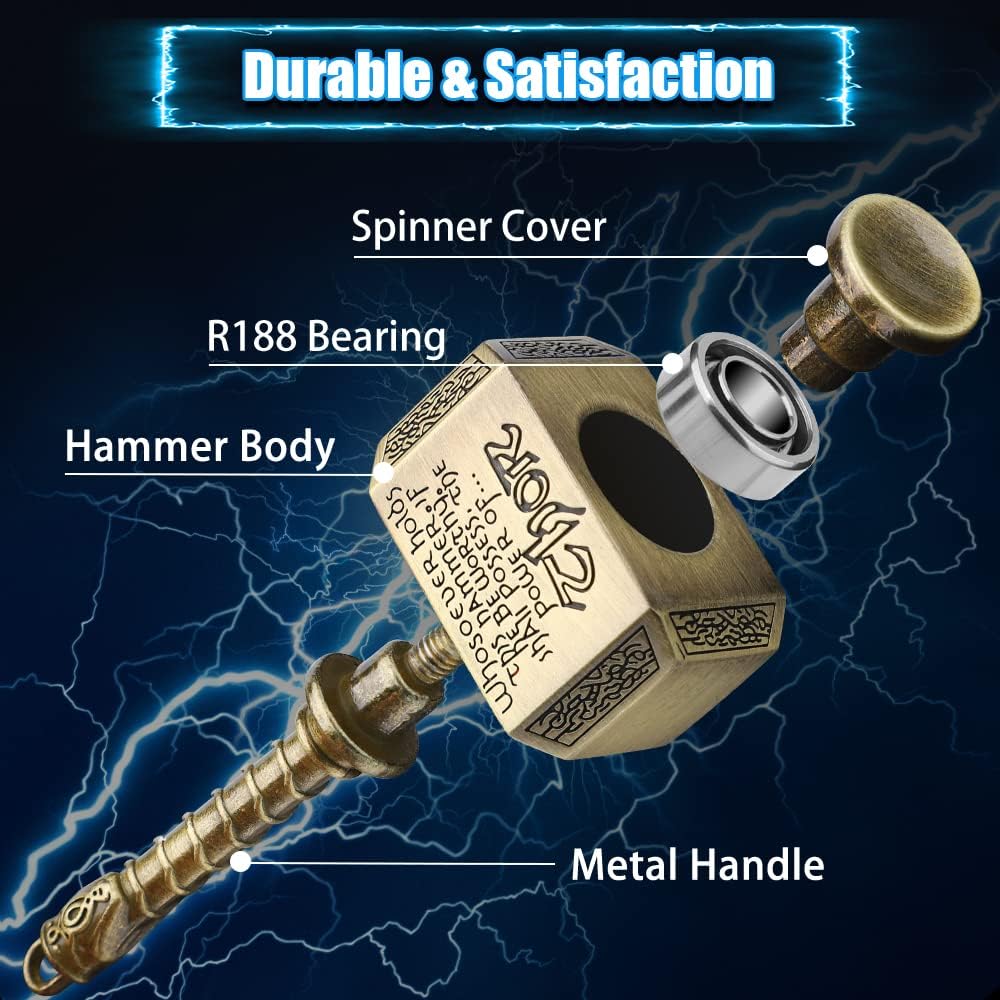 Mjolnir Fidget Spinner Toy for Kids Adults, Thor's Hammer Finger Hand Spinner, Metal 2 in 1 Transformable Fidget Keychain, Infinity Cube Anti Anxiety Stress Relief Gift for Classroom Office (2 Pack)