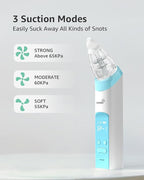 GROWNSY Nasal Aspirator for Baby with Protection Mode, Electric Nose Suction for Baby, Automatic Baby Nose Sucker with 3 Silicone Tips, Adjustable Suction Level, Music and Light Soothing Function