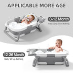 TPN Collapsible Baby Bathtub, Baby Bath Tub with Soft Cushion & Real-Time Thermometer, Baby Bathtub Infant to Toddler Tub (0-36 Months), Portable Travel Baby Tubs for Newborns (Grey)