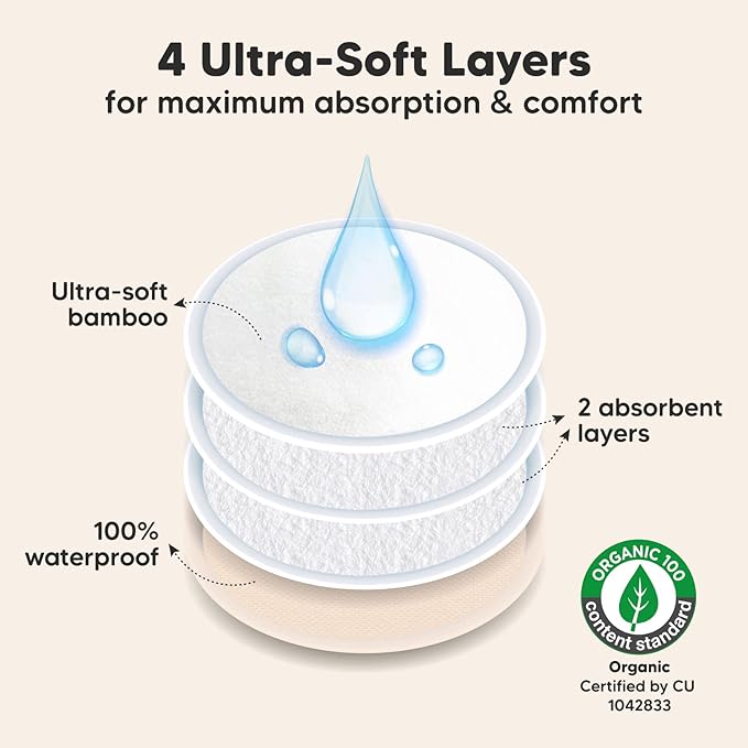 Organic Nursing Pads - 14 Washable Viscose Derived from Bamboo Breastfeeding Pads, Wash Bag, Reusable Breast Pads for Breastfeeding, Nipple Pads for Breastfeeding Essentials(Bare Beige, XL 5.5")
