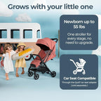 Inglesina Quid³ Stroller, Aurora Pink - Compact Reclining Travel Stroller for Baby & Toddler 0-55 lbs, One Hand fold, Car seat Compatible, Airplane Overhead, Lightweight, Foldable, XL UPF 50+ Canopy