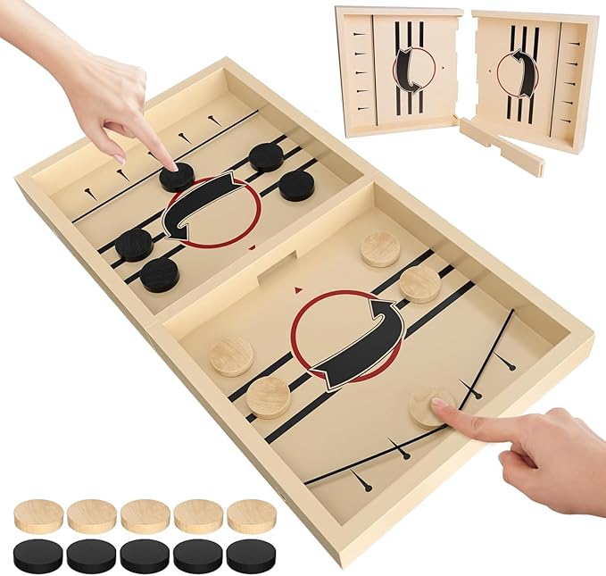 Large Sling Puck Game,Plastic Family Indoor Table Board Game for 2-4 Players,Fast Paced Super Winner Sling Hockey Board Games & Rapid Slingshot Battle Table,Christmas Stuffer Idea for 7 Age
