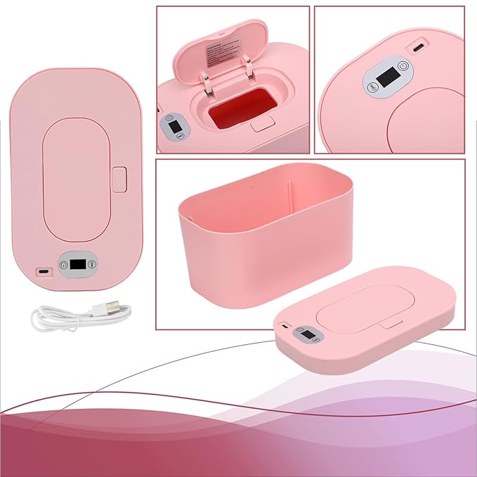 Baby Wipe Warmer, Portable USB Powered Baby Wet Wipes Dispenser Holder with Temperature Control, Paper Towel Heater for Home, Car, Travel (Roseate)