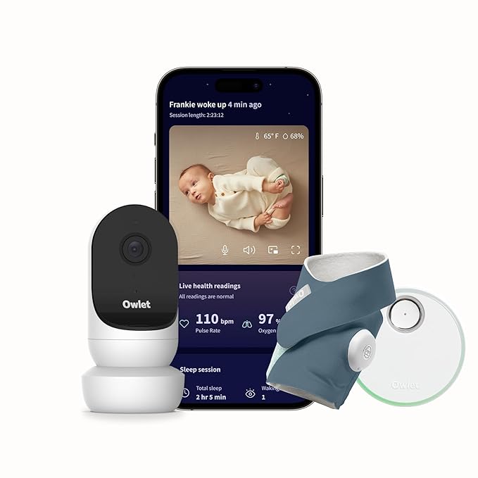 Owlet Dream Duo (Gen 2) Smart Baby Monitor Bundle – HD Video Camera + Wearable Sock Tracks Baby’s Oxygen, Heart Rate & Sleep