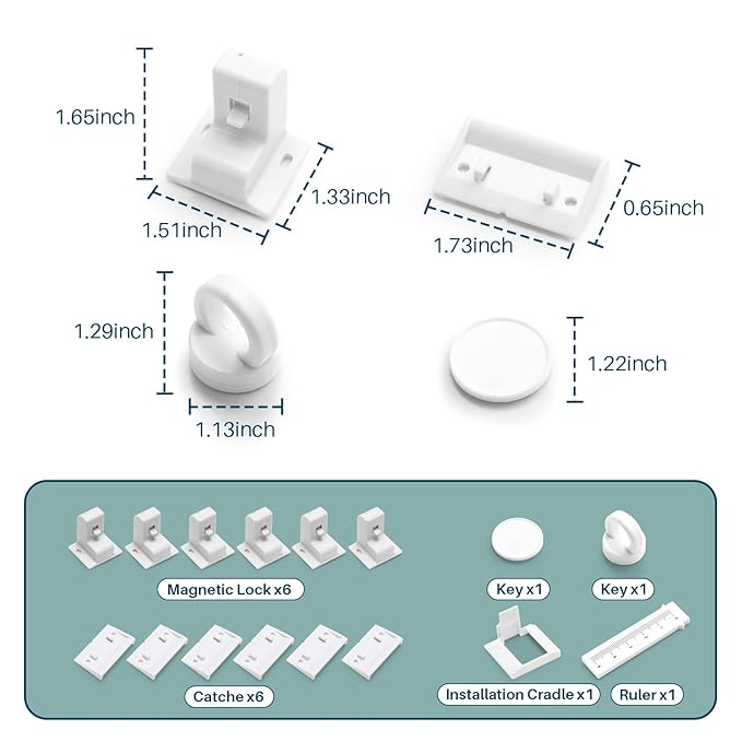 Inaya Magnetic Cabinet Locks for Baby Proofing, 6 Locks & 1 Key, Child Proof Magnet Locks for Cabinets & Drawers with Invisible Design, 3M Adhesive for Easy Installation - No Drill & Tools Needed