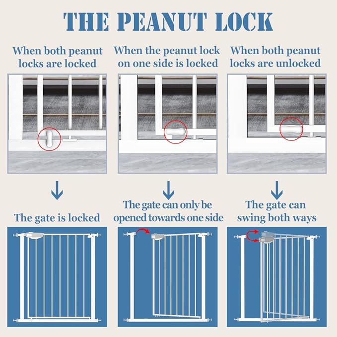 DEARBB Triple Lock Baby Gate for Stairs Doorways and House 31" to 86" Extra Wide Pressure Mounted Easy Walk Through Auto Close Safety Pet Gate White 49.21-67.32"
