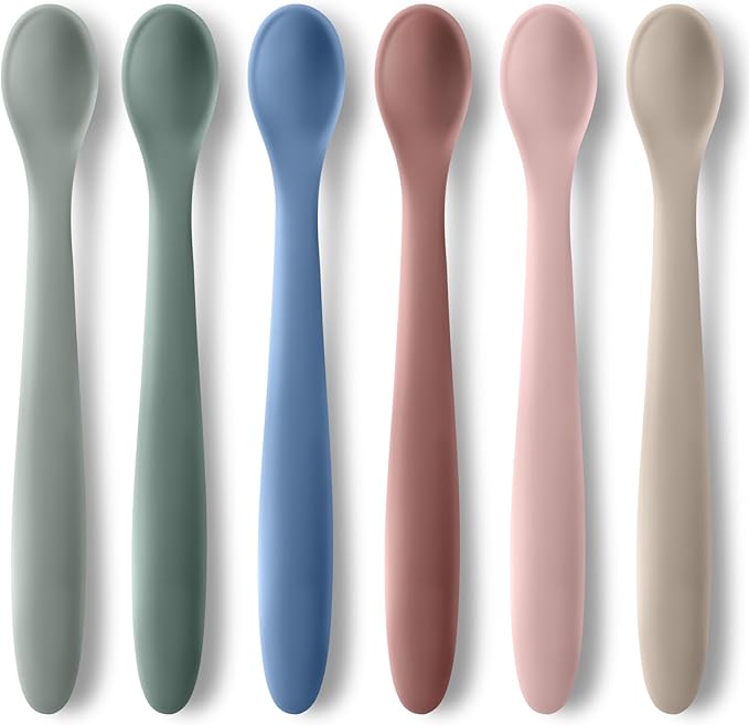 6-Piece Silicone Baby Feeding Spoons for First Stage Infant, Soft-Tip Easy on Gums I Training Spoon Self | Baby Utensils Feeding Supplies, Toddler Spoons Dishwasher Safe & Boil-Proof