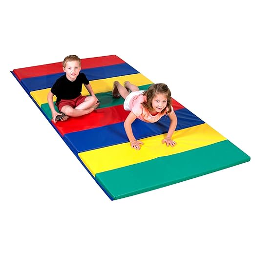 Children's Factory Rainbow Folding Gym Activity Mat, 4' x 8', Cushioned Floor Mat for Kids, Daycare Mat