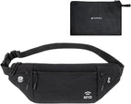 Travel Money Belt for Men and Women hidden slim passport holder - travel wallet with RFID blocking under clothes to protect Cash, Credit Cards and Documents (BLACK)