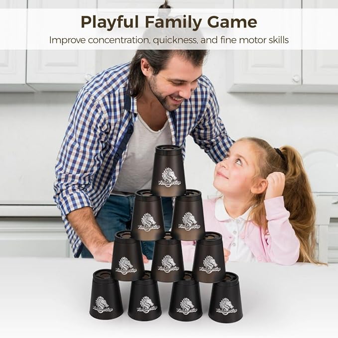 yeesport 12 Pcs Sport Stacking Cups, Sport Training Game for Challenge Competition, Plastic Stacking Cups, Classic Family Game for Kids and Adults, Black