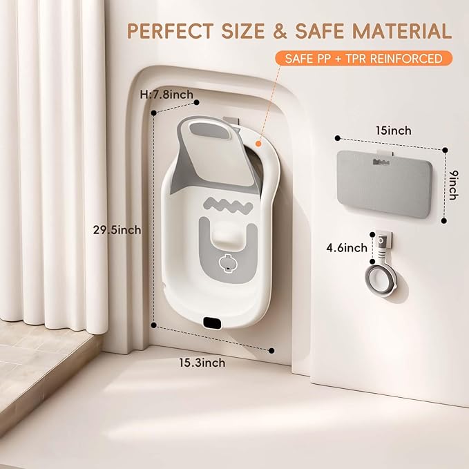 Baby Bathtub for Newborn to Toddler, Reclining Newborn Bathtub, Adjustable Baby Tub with Bath Kneeler Pad & Clean Rinse Cup, 0-36 Months (Gray)